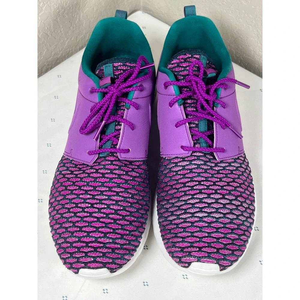 Nike Roshe Run NM Flyknit Mens 12 Fuchsia Flash Anthracite Purple 746825-500